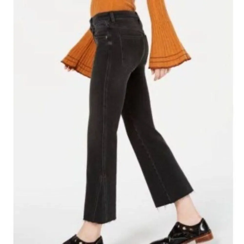 Free People Rita Crop Frayed Flare Black Jeans Women's Size 30 Retro Festival